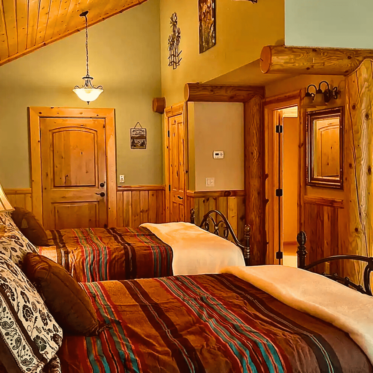 Image of 2 full beds in lodge in Swan Valley Idaho