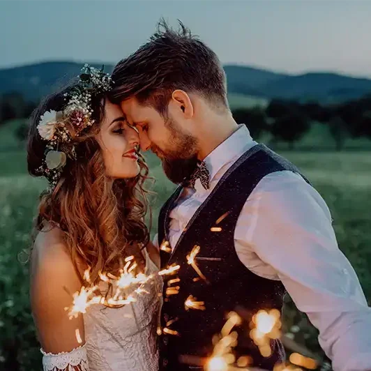 Image of wedding couple with sparklers